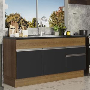 Balcão Pia Glamy 150Cm 2 Porta Gaveta sem Tampo Rustic Preto