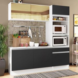 Cozinha Compacta Diamante Pop com Armário Branco Preto