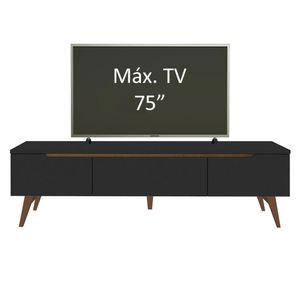 Rack Retrô Reims Para Tv Até 75" Pés De Madeira Preto