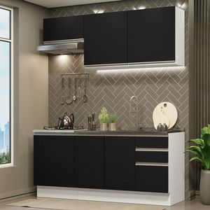 Cozinha Completa 180007 Com Armário E Balcão Branco/Preto