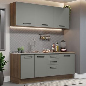 Cozinha Completa 180001 Com Armário E Balcão Rustic/Cinza