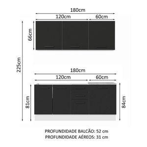 Cozinha Completa 180001 Com Armário E Balcão Branco/Preto