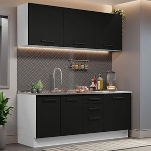 Cozinha Completa 180001 Com Armário E Balcão Branco/Preto