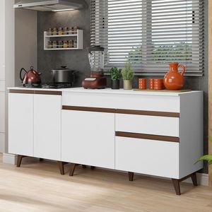 Kit Com 2 Balcões De Cozinha 4 Portas 1 Gaveta Branco