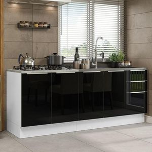 Kit Com 2 Balcões De Cozinha 4 Portas 3 Gavetas Branco/Preto