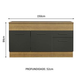 Balcão De Pia 150 Cm 2 Portas E 2 Gavetas Rustic/Preto