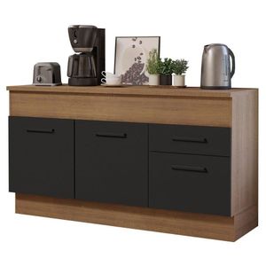 Balcão De Pia 150 Cm 2 Portas E 2 Gavetas Rustic/Preto