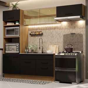 Cozinha Completa 270004 Com Armário E Balcão Rustic/Preto