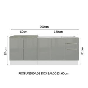 Kit Com 2 Balcões De Cozinha 4 Portas Branco/Cinza