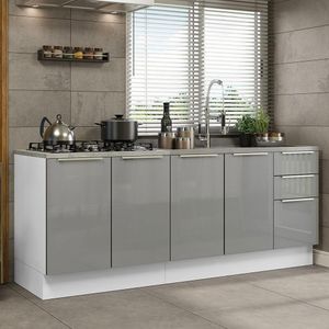 Kit Com 2 Balcões De Cozinha 4 Portas Branco/Cinza