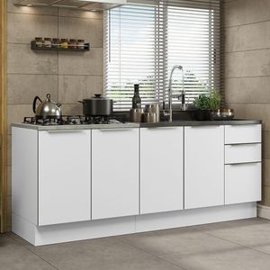 Kit Com 2 Balcões De Cozinha 4 Portas Branco