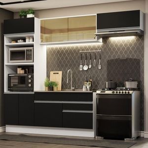 Cozinha Completa 270011 Com Armário E Balcão Branco/Preto