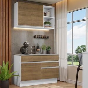 Armário De Cozinha Compacta 120cm Branco/Rustic