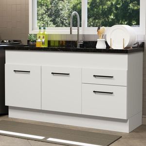 Balcão De Pia 150 Cm 2 Portas E 2 Gavetas Branco Branco
