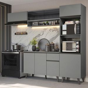 Armário De Cozinha Completa 260cm Cinza Nice 03 Cinza