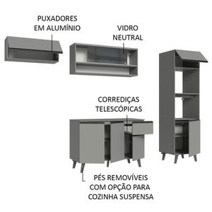 Armário De Cozinha Completa 260cm Cinza Nice 03 Cinza