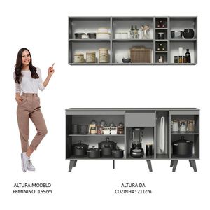 Armário De Cozinha Completa 180cm Cinza Nice 01 Cinza