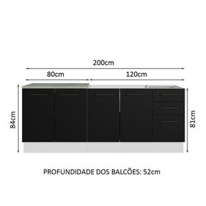 Kit Com 2 Balcões De Cozinha 3 Gavetas 4 Portas Branco preto