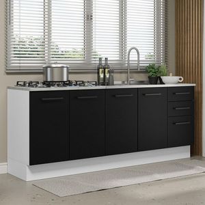 Kit Com 2 Balcões De Cozinha 3 Gavetas 4 Portas Branco preto