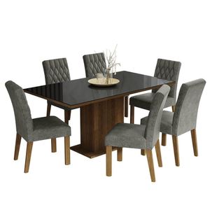 Conjunto Sala De Jantar Mesa Tampo De Vidro 6 Cadeiras