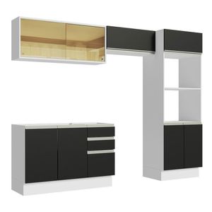 Armário De Cozinha Completa 100% Mdf 270cm 08 Branco/preto