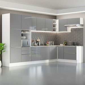 Armário De Cozinha Completa De Canto 546cm Branco cinza