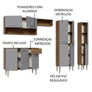 Armário De Cozinha Completa 261Cm Rustic/Cinza