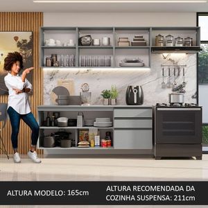 Armário De Cozinha Completa Suspenso 260Cm Cinza