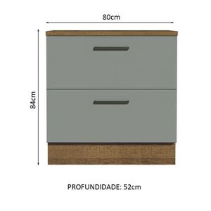Balcão 80Cm 2GVT Rustic/Cinza Agata Madesa Rustic/Cinza