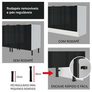 Balcão De Canto 1PTA Branco/Preto Lux Madesa Branco/Preto