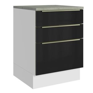 Balcão 60Cm 3GVT Branco/Preto Lux Madesa Branco/Preto