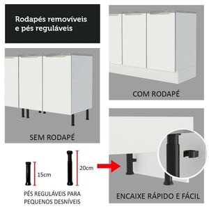 Balcão De Pia 120Cm 2PTS 3GVT Branco Veludo Lux Madesa