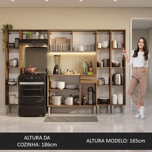 Armário De Cozinha Completa 261Cm Madesa 07 Rustic