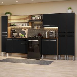 Armário De Cozinha Completa 325Cm Madesa 05 Rustic/Preto
