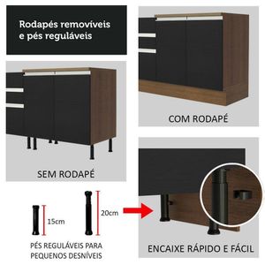 Armário De Cozinha 240Cm Rustic/Preto Glamy 09 Rustic/Preto