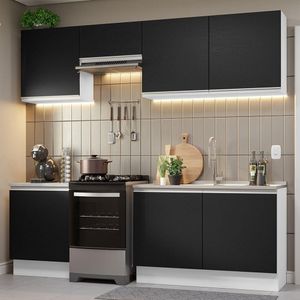 Armário De Cozinha 240Cm Branco/Preto Glamy 09 Branco/Preto