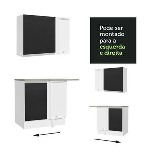 Armário De Cozinha 349Cm Branco/Preto Glamy 07 Branco/Preto