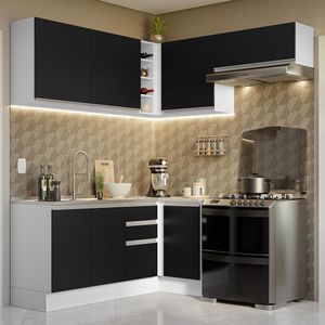 Armário De Cozinha 349Cm Branco/Preto Glamy 07 Branco/Preto