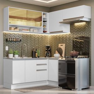 Armário De Cozinha 349Cm Branco Glamy 06 Branco