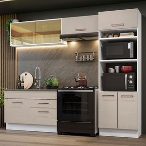 Armário De Cozinha Completa 270cm Branco/crema Agata Madesa 05 Branco/crema