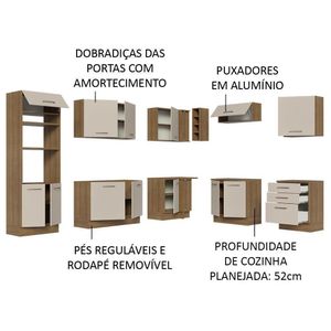 Armário De Cozinha Completa De Canto 479cm Rustic/crema Agata Madesa 01 Rustic/crema