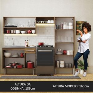 Armário De Cozinha Compacta 229cm Com Pia Rustic/cinza Emilly Madesa 10 Rustic/cinza