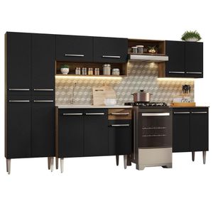Armário De Cozinha Completa 293cm Com Pia Rustic/preto Emilly Madesa 08 Rustic/preto