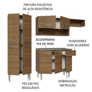 Armário De Cozinha Compacta 229cm Com Pia Rustic Emilly Madesa 12 Rustic