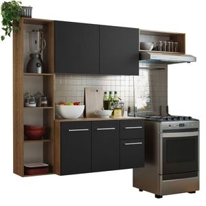 Armário Cozinha Compacta 180cm Rustic/preto