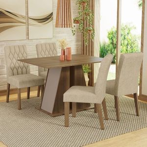 Conjunto Sala De Jantar Mesa Tampo De Madeira 4 Cadeiras Rustic/crema/imperial Gisele Madesa