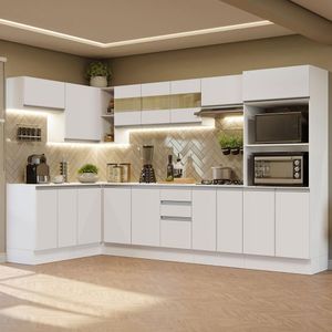 Armário De Cozinha Completa De Canto 100% Mdf 447cm Branco Smart Madesa 02 Branco