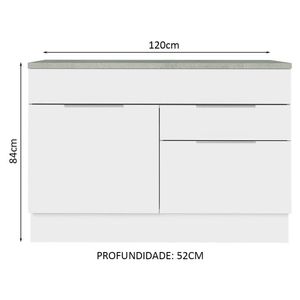 Balcão Gabinete De Pia 120 Cm 1 Portas E 2 Gavetas (com Tampo) Branco Stella Madesa Branco
