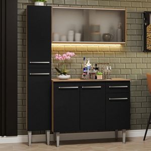 Armário De Cozinha Compacta 137cm Rustic/preto Emilly Madesa 05 Rustic/preto