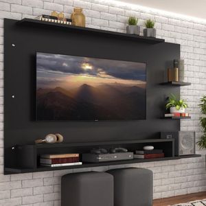 Painel Para Tv Até 60 Polegadas Madesa Alfa Com Prateleiras E Nichos - Preto Preto